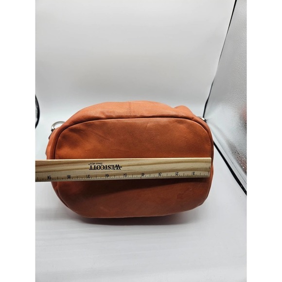 Gianni Bini Womens Zip Top Orange‎ Solid Leather Shoulder Handbag Jewel Strap - Picture 9 of 14